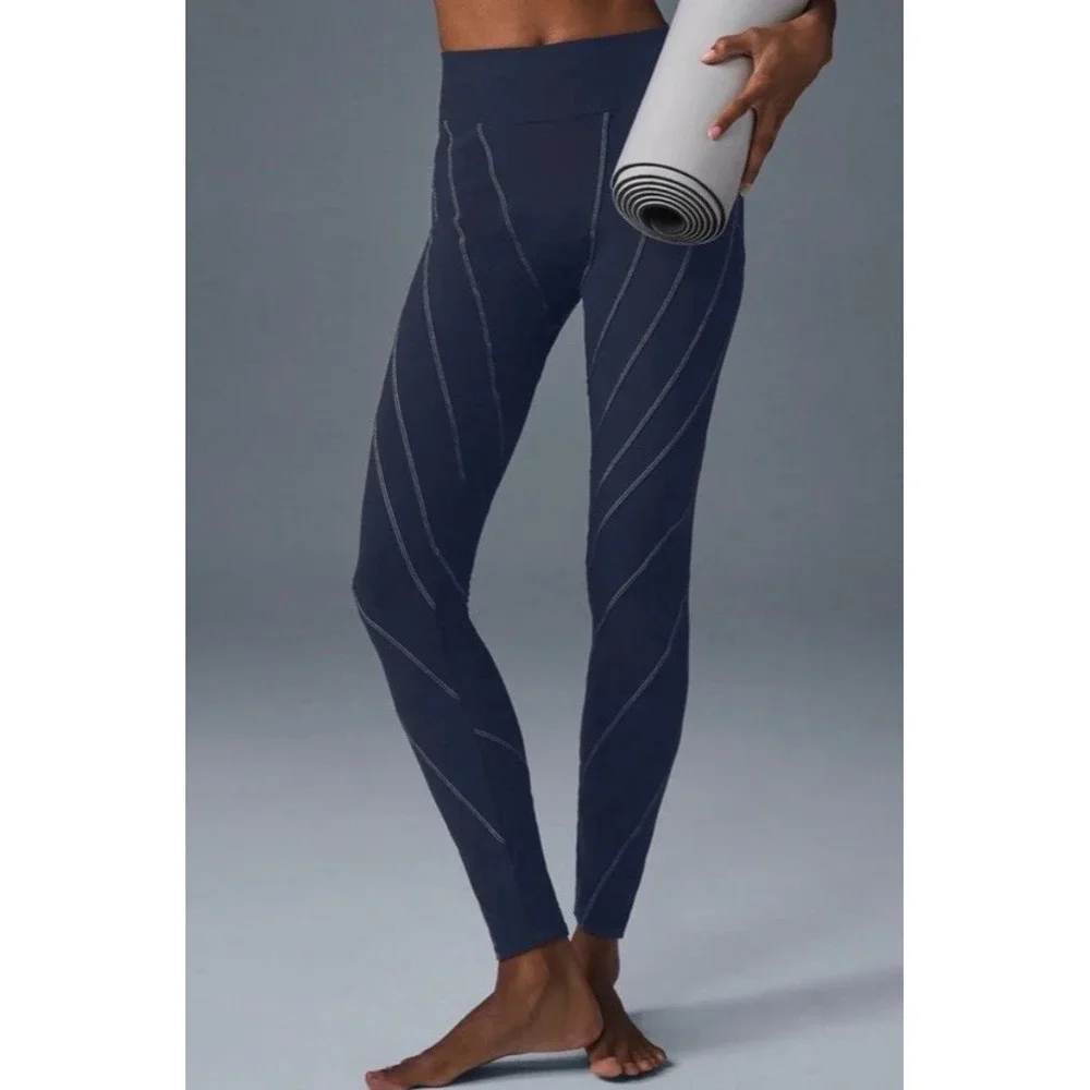 Alo Yoga Alosoft Sunray Bra and High Waist Legging Set Navy Blue Medium